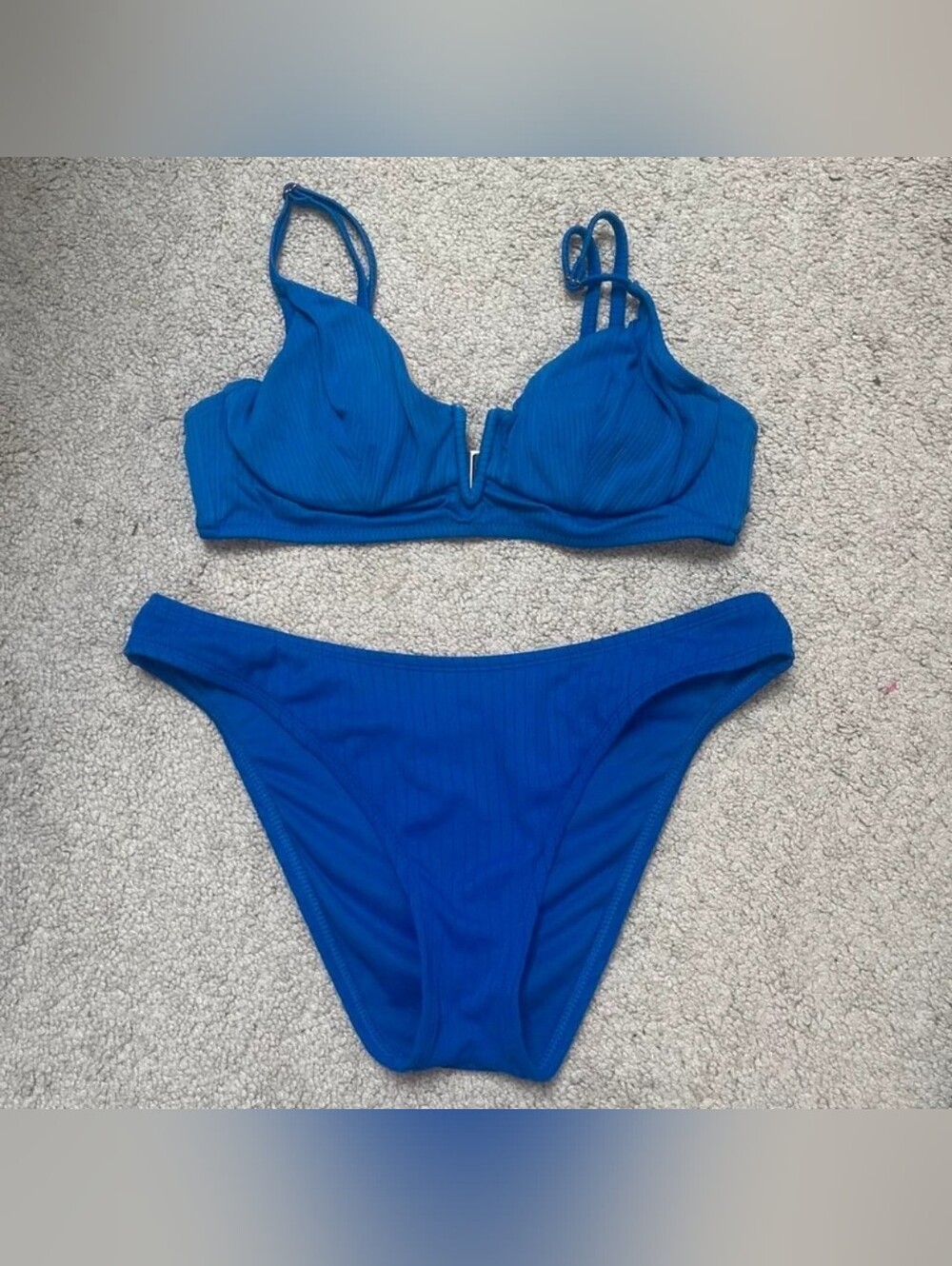 Shade & Shore Royal Blue Ribbed Underwire Bikini Set